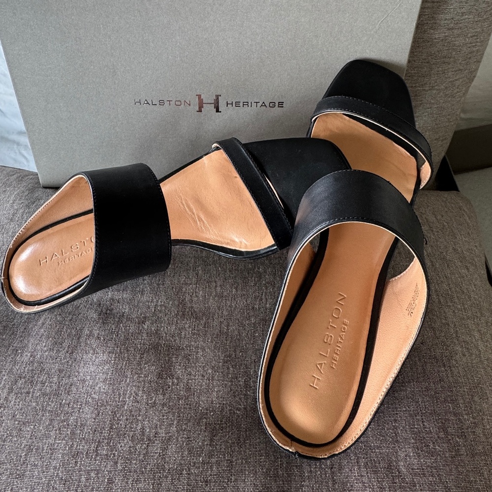 Halston Heritage black leather sandals size 7.5 - Picture 4 of 7